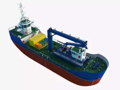 Salvage Workboat Crane Recovery Vessel Marine Skimmer Boat 3D model