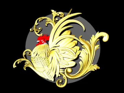 Relief Wall Decoration Bantam Chicken 3D Model Texture