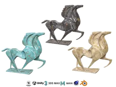Horse abstract marble statues Low-poly 3D model