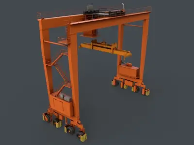 PBR Rubber Tyred Gantry Crane RTG V2 - Orange Low-poly 3D model