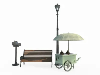 Street lamps telescopes benches 3D model