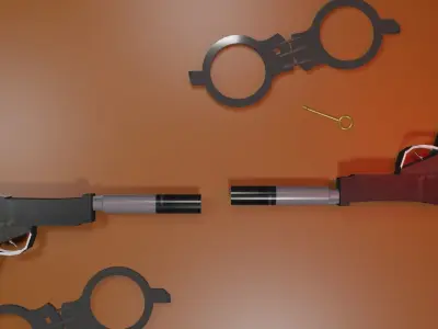 lowpoly guns and hand cuffs 3D model