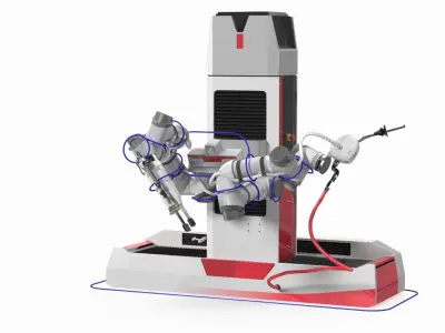  Industrial Robot Refueling System Red Rigged for Cinema 4D 