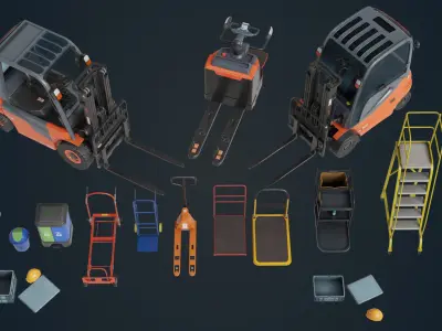 Cargo Pallets and Forklift Trucks Collection All PBR Textures 3D Model Pack