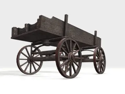 Old Low Poly Wooden Cart Low-poly 3D model
