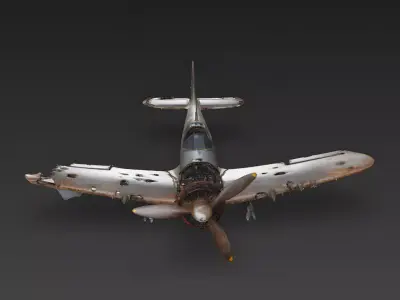 Wrecked WWII Fighter Plane 3D Model Low-poly 3D model