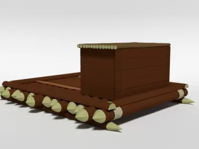 Low Poly Cartoon Wooden Raft Low-poly 3D model