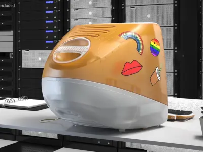 Retro Orange Desktop Computer with Stickers 3D model