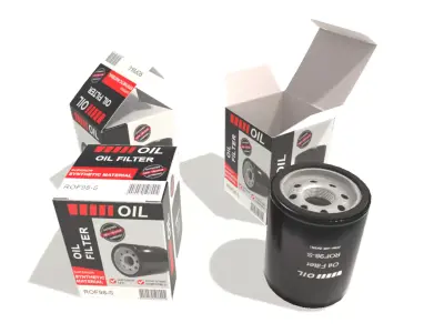 Oil filter and Box 7x7x9cm Low-poly 3D model