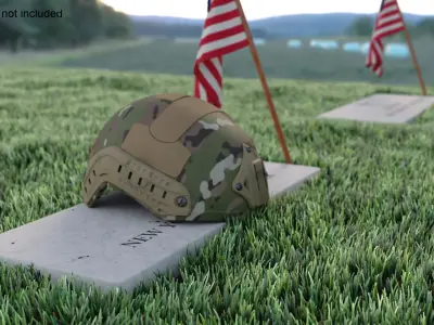 Soldier Grave with Helmet Fur 3D model