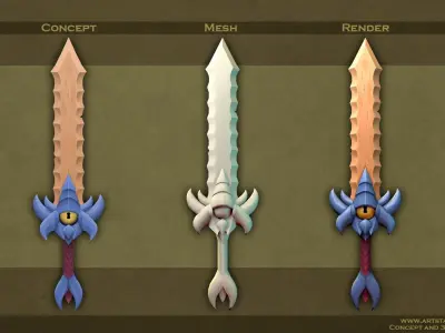 Hand-painted Sea Sword Low-poly 3D model