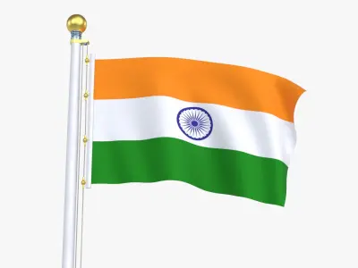 India Flag Stand Pole Animated 3D model