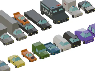 16 Low-Poly Cars Pack Low-poly 3D model
