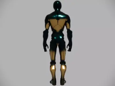 Teal Gold Cybernetic Android Low-poly 3D model