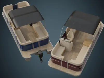Pontoon Boat 1B Low-poly 3D model