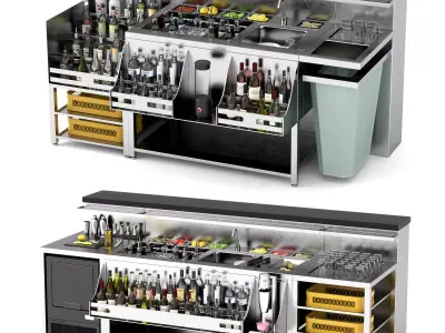 Professional Commercial Bar Workstation Stainless Steel PBR 3D model
