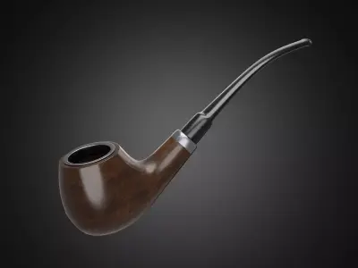 Vintage wooden tobacco pipe smoking 3D model