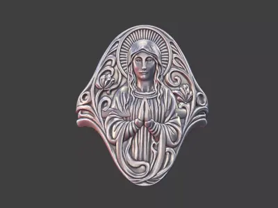 art nouveau praying mother mary virgin maria ring 3D print model