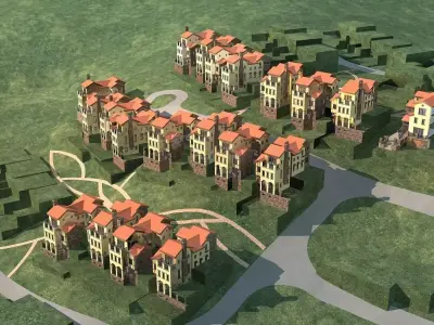Villa residential complex on hillside 3D model