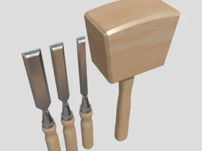 Chisel Pack With Hammer Low-poly 3D model