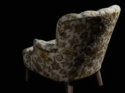 Antique Chair with Ugly Outdated Flower Pattern Low-poly 3D model
