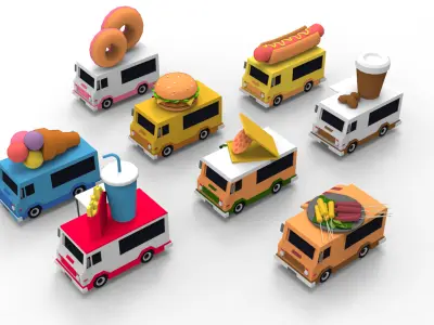 low poly foodtruck Low-poly 3D model