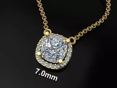 Dainty Diamond Halo Cushion Pendant 7mm 3D print model