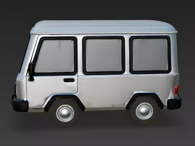 Stylized Silver Utility Van 3D Model Low-poly 3D model