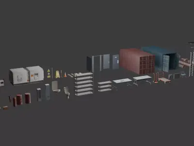 Construction and Industrial Props Pack Optimized GameReady Low-poly 3D model