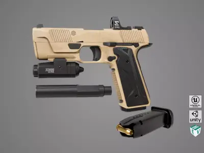 Pistol 03 Brown Generic  All PBR Unity UE Textures Included Low-poly 3D model