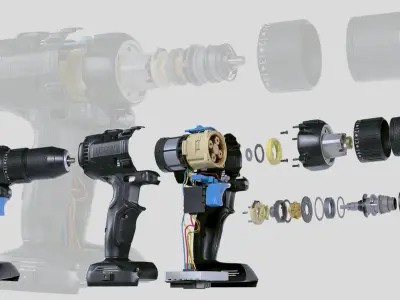 Drill Animated with All Parts Low-poly 3D model