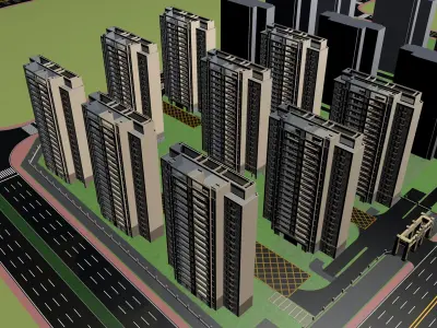 Buildings City building industrial park commercial housing 3D model V14