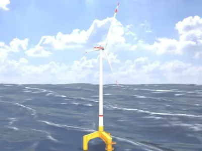 Wind turbine with Tripile Offshore Foundation E1 H-163 RD 172 m Low-poly 3D model