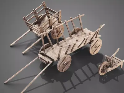 Medieval carts Low-poly 3D model