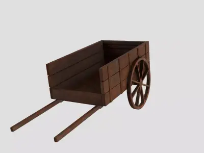 Wooden Cart Low-poly 3D model 18