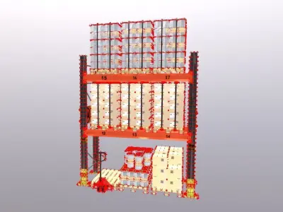 Warehouse Storage System with Hand Truck 3D model