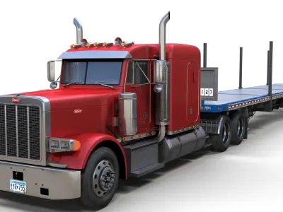 Peterbilt 379 flatbed trailer Low-poly 3D model