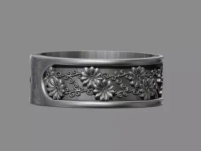 Orante sunflower floral flower wedding band ring 3D print model
