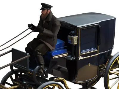 Vintage Horse-Drawn Carriage with Coachman Horse - Game Ready  Low-poly 3D model