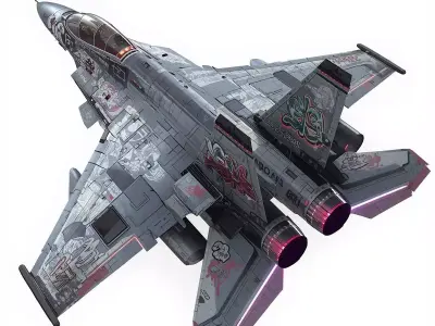 Graffiti Skull Fighter Jet 3D Model Urban Combat Ace Low-poly 3D model