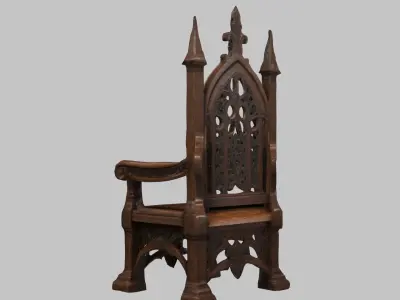 Wooden Carved Medieval Chair Low-poly 3D model