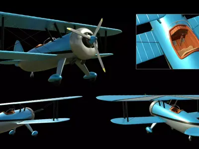 Stylized Biplane Low-poly 3D model purchase