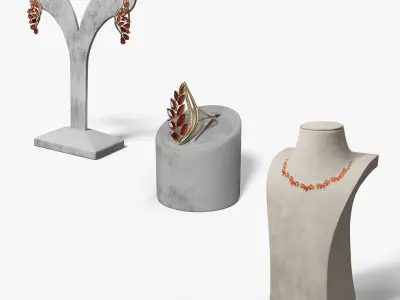 Gold Jewelry on Stand Collection 3D model