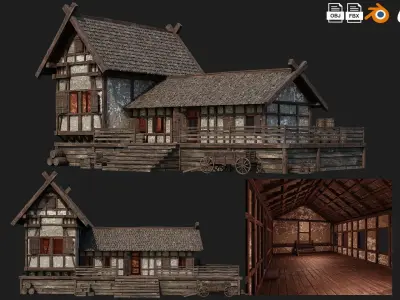 4 Old Medieval Building House Pack 4K Tex GameReady 65 to 68 Low-poly 3D model