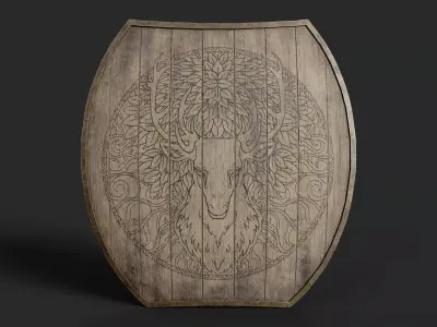 Slavic hybrid shield-painted black deer symbol Low-poly 3D model