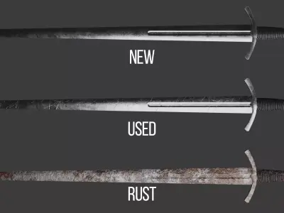 low poly Western European Italy 1450 Sword New Used Rust Low-poly 3D model