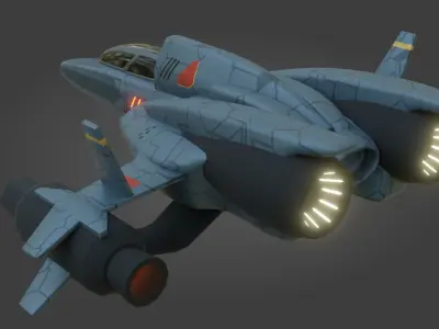 Sci-Fi Fighter Jet - Low Poly - Game Ready - PBR Low-poly 3D model