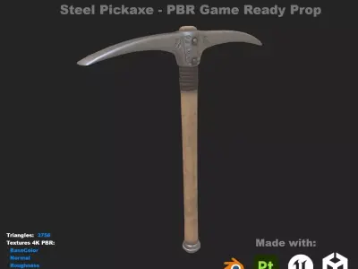 Steel Pickaxe - Game Ready PBR Tool Mining Tool Prop Low-poly 3D model