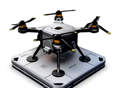 SciFi Cargo Drone with Landing Pad Low-poly 3D model