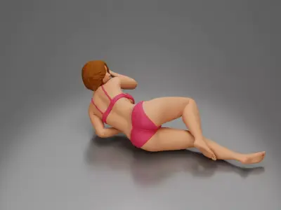 Woman in pink lingerie lying sideways resting arm with soft gaze 3D print model